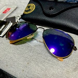 NEW Ray-Ban RB3025 Aviator Large Metal 167/1M Demi Shiny Grey Mirror Purple